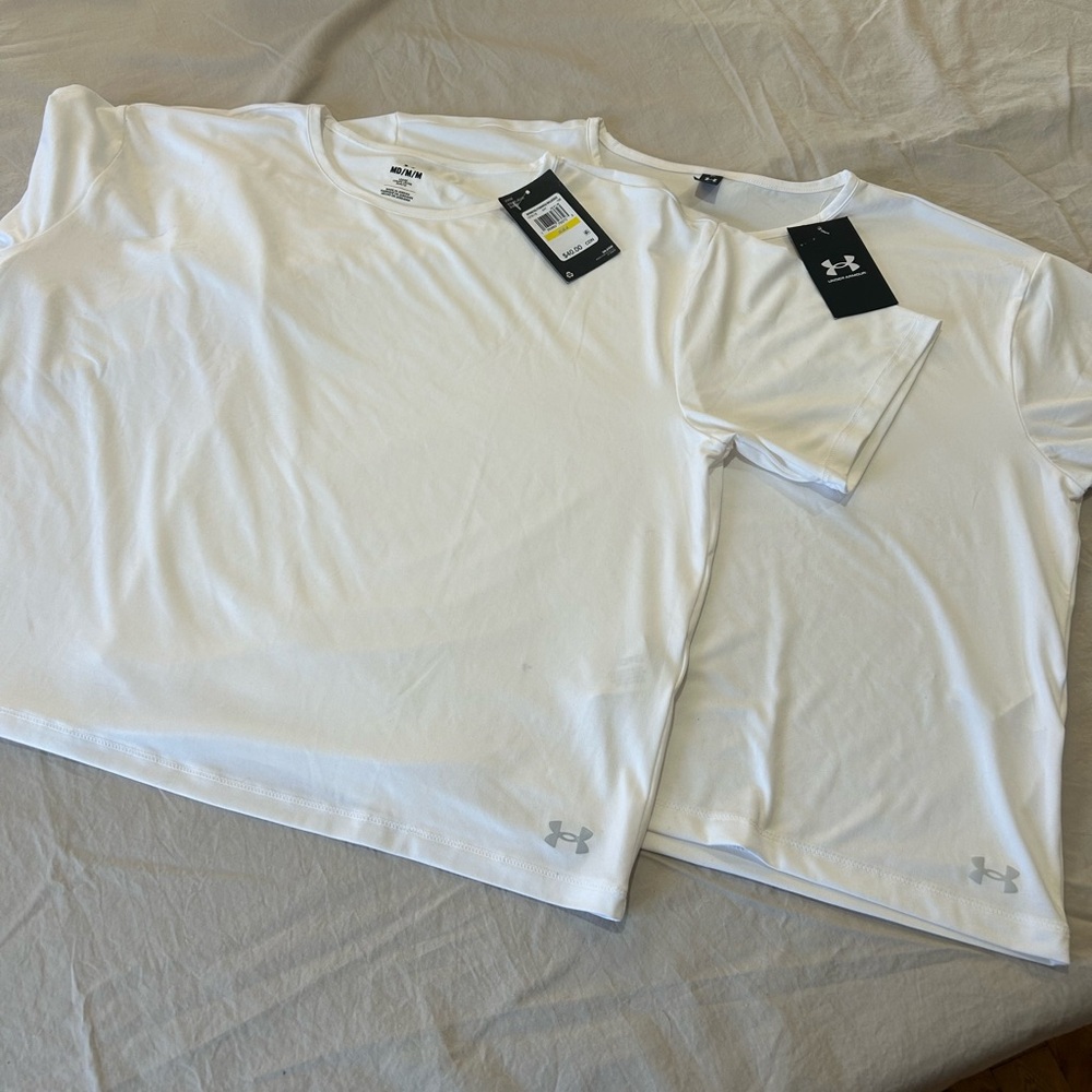 2x Under Armour Womens Motion Loose White T-Shirt Med Pair AS-IS Gym Yoga Fit